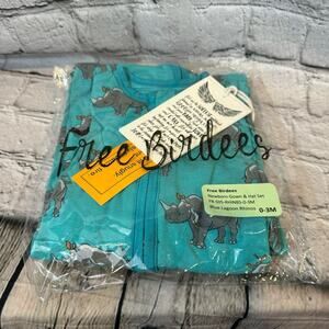 Free Birdees Rhino Pattern Bamboo Zip Front Newborn Gown and Matching Hat 0-3M